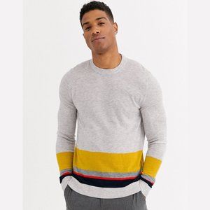 TED BAKER Men's Wool Blend Lightweight Colorblock Crewneck Sweater Size 3XL Gray